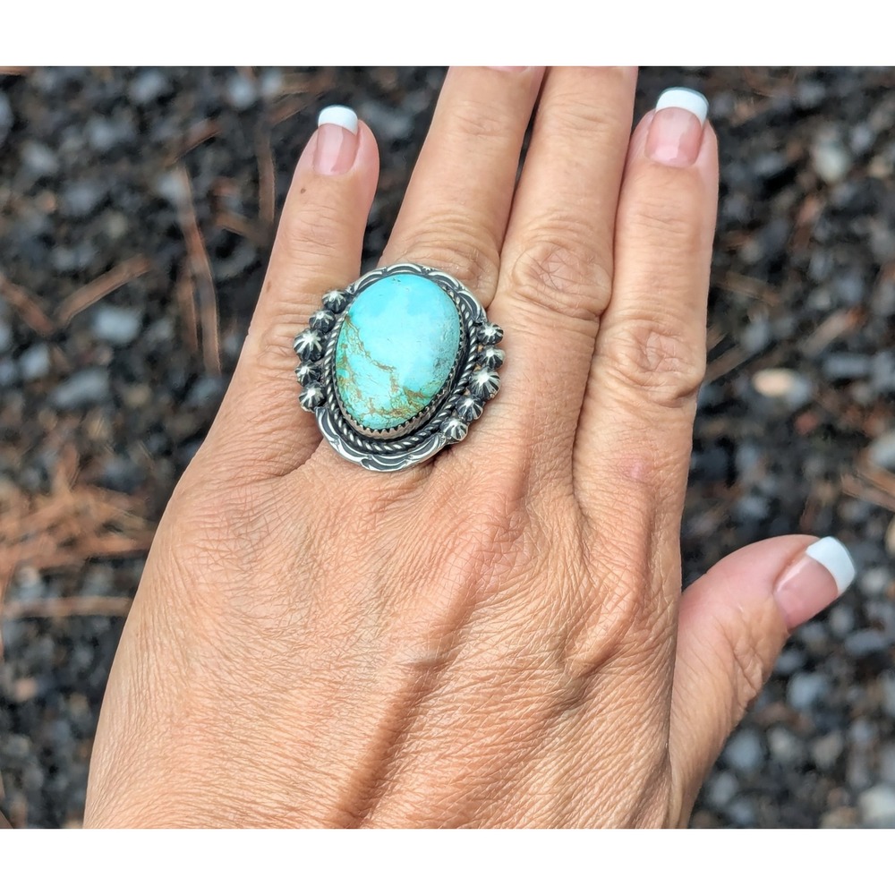 Navajo Jewelry Women's Ring Turquoise Native American Signed sz 7.5 *** - Picture 4 of 9